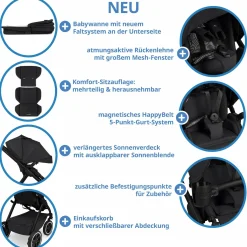 Kombi-Kinderwagen Samba 2 inkl. Babywanne & Sportsitz mit XXL-Zubehörpaket - Pure - Coal - Kollektion 2025