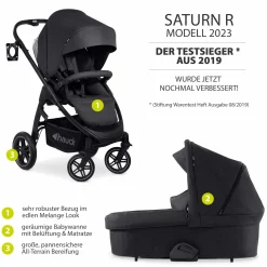 Kombi-Kinderwagen Saturn R Duoset inkl. Babywanne und Sportsitz (bis 25 kg belastbar) - Melange Black