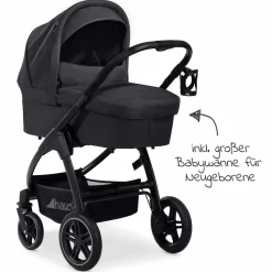 Kombi-Kinderwagen Saturn R Duoset inkl. Babywanne und Sportsitz (bis 25 kg belastbar) - Melange Black