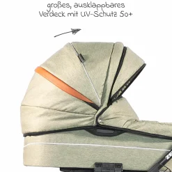 Kombi-Kinderwagen Touring Max bis 15 kg mit Babywanne, umsetzbare Sitzeinheit, Knickschieber inkl. Wickeltasche, Insektenschutz & Regenschutz - Green