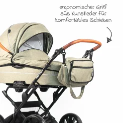 Kombi-Kinderwagen Touring Max bis 15 kg mit Babywanne, umsetzbare Sitzeinheit, Knickschieber inkl. Wickeltasche, Insektenschutz & Regenschutz - Green
