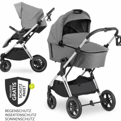 Kombi-Kinderwagen Vision X Duoset Silver (Sportwagen & Babywanne) inkl. XXL Zubehörpaket - Melange Grey