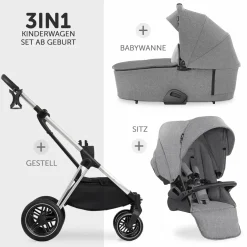 Kombi-Kinderwagen Vision X Duoset Silver (Sportwagen & Babywanne) inkl. XXL Zubehörpaket - Melange Grey
