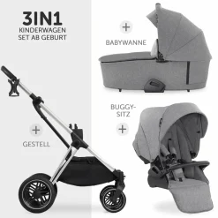 Kombi-Kinderwagen Vision X Duoset Silver (Sportwagen & Babywanne) - Melange Grey