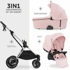 Kombi-Kinderwagen Vision X Duoset Silver (Sportwagen und Babywanne) inkl. XXL Zubehörpaket - Melange Rose