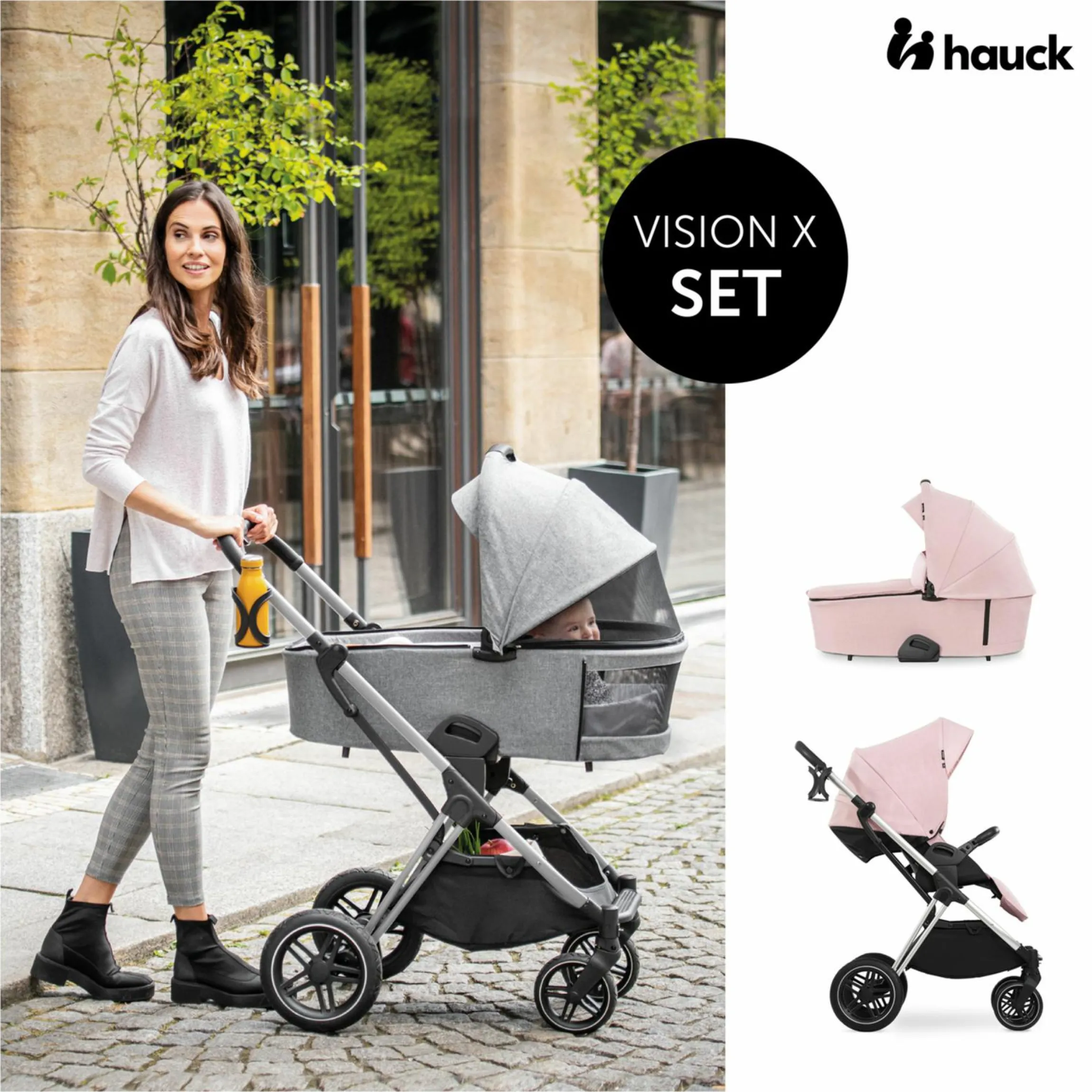 Kombi-Kinderwagen Vision X Duoset Silver (Sportwagen & Babywanne) - Melange Rose