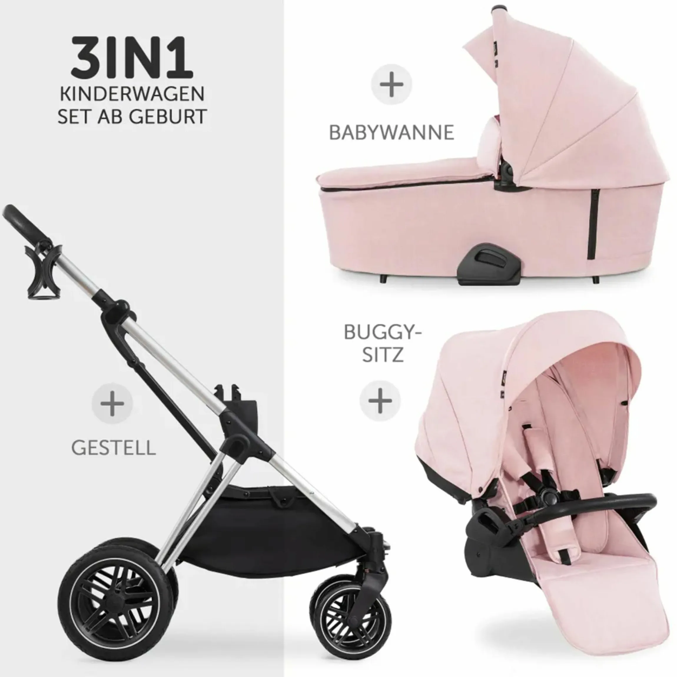 Kombi-Kinderwagen Vision X Duoset Silver (Sportwagen & Babywanne) - Melange Rose