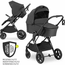 Kombi-Kinderwagen Vision X Duoset Black (Sportwagen & Babywanne) inkl. XXL Zubehörpaket - Melange Black