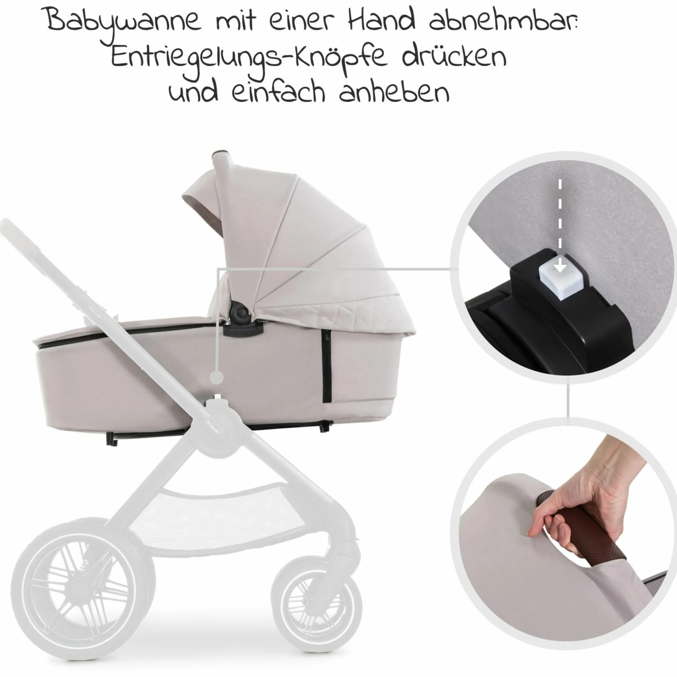 Kombi-Kinderwagen Walk N Care Set inkl. Babywanne, Sportsitz, Beindecke und Getränkehalter (bis 22kg belastbar) - Beige