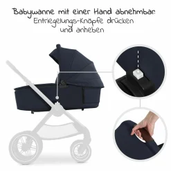 Kombi-Kinderwagen Walk N Care Set inkl. Babywanne, Sportsitz, Beindecke und XXL Zubehörpaket - Dark Navy Blue
