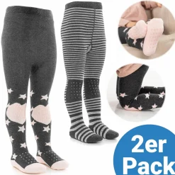 Krabbel-Strumpfhose 2er Pack - Sterne Rosa + Streifen Grau - Gr. 86/92