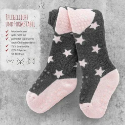Krabbel-Strumpfhose 2er Pack - Sterne Rosa + Streifen Grau - Gr. 86/92
