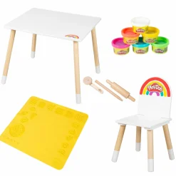 Kreatives Sitzgruppen-Set Roba + Play-Doh mit Bastelmatte 50 x 55 cm, Tisch, Stuhl, 6 Dosen Knetmasse, Teigrolle, Pizzaschneider & Modelierwerkzeug - Kollektion 2025