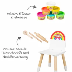Kreatives Sitzgruppen-Set Roba + Play-Doh mit Bastelmatte 50 x 55 cm, Tisch, Stuhl, 6 Dosen Knetmasse, Teigrolle, Pizzaschneider & Modelierwerkzeug - Kollektion 2025