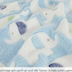 Kuscheldecke Flausch 75 x 90 cm - Elefanten Blau