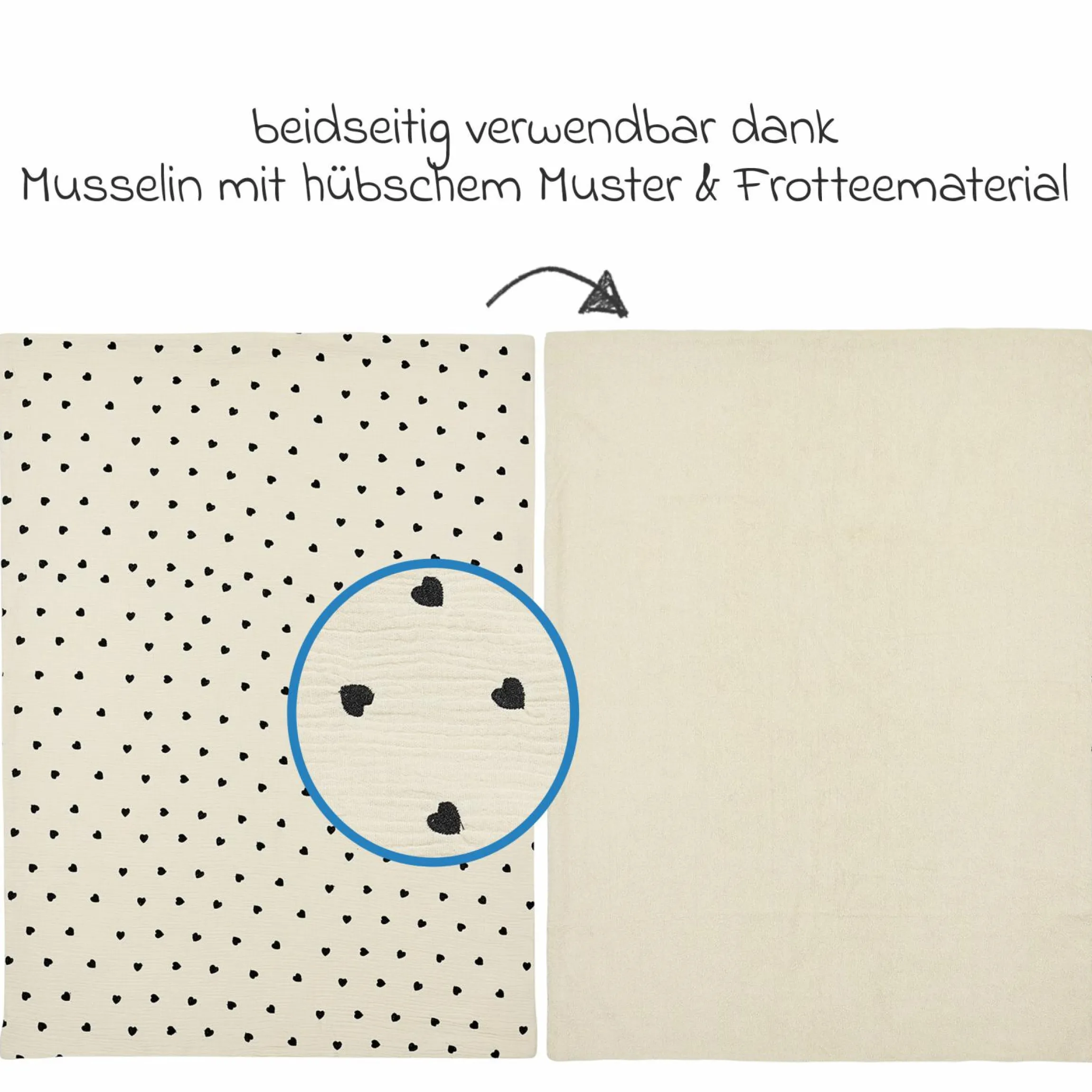 Kuscheldecke Musselin 75x100 cm - Sweet Heart - Soft Sand