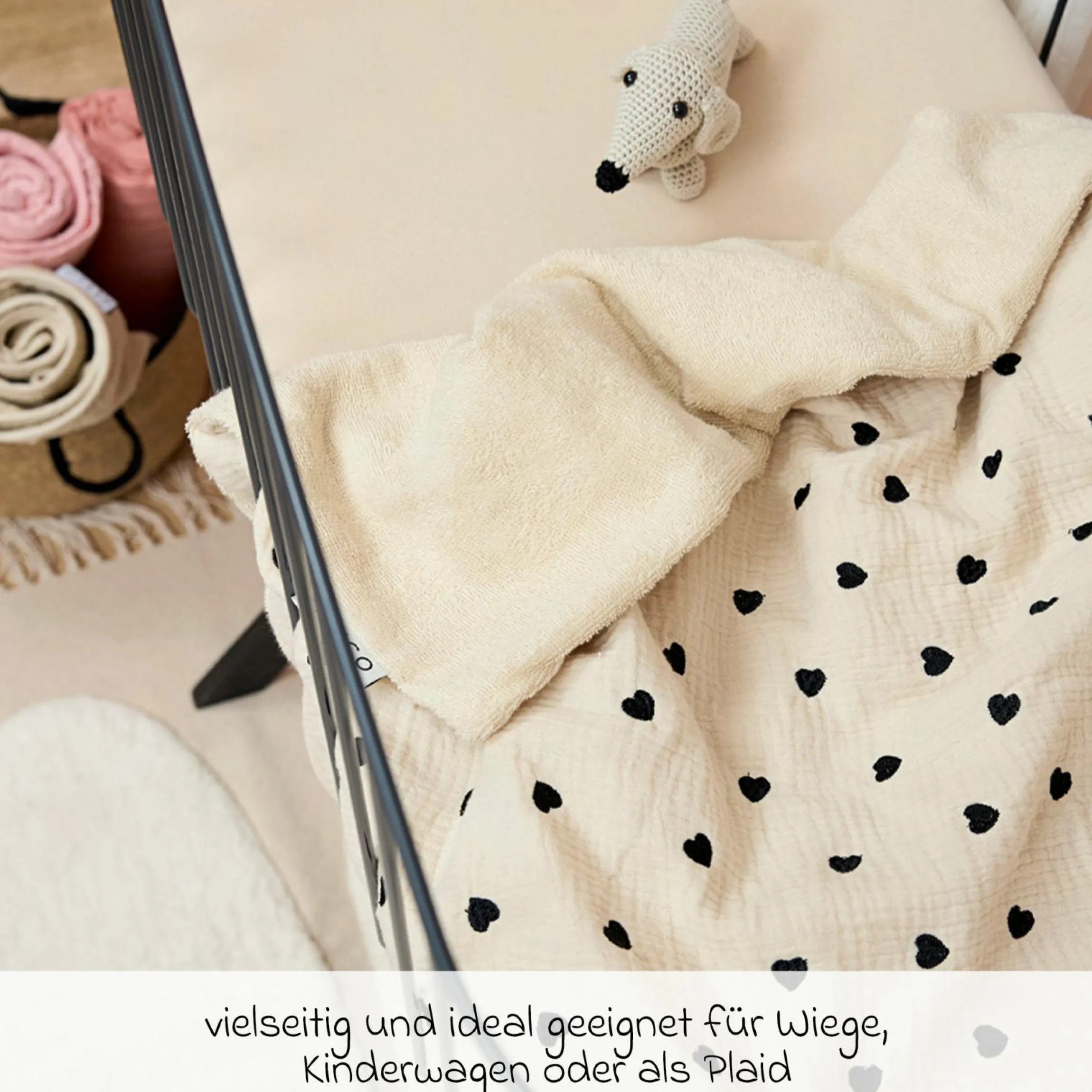 Kuscheldecke Musselin 75x100 cm - Sweet Heart - Soft Sand