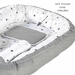 Kuschelnestchen inkl. Lagerungskissen und Kopfkissen Exklusiv 90 x 50 - Sternchen - Grau