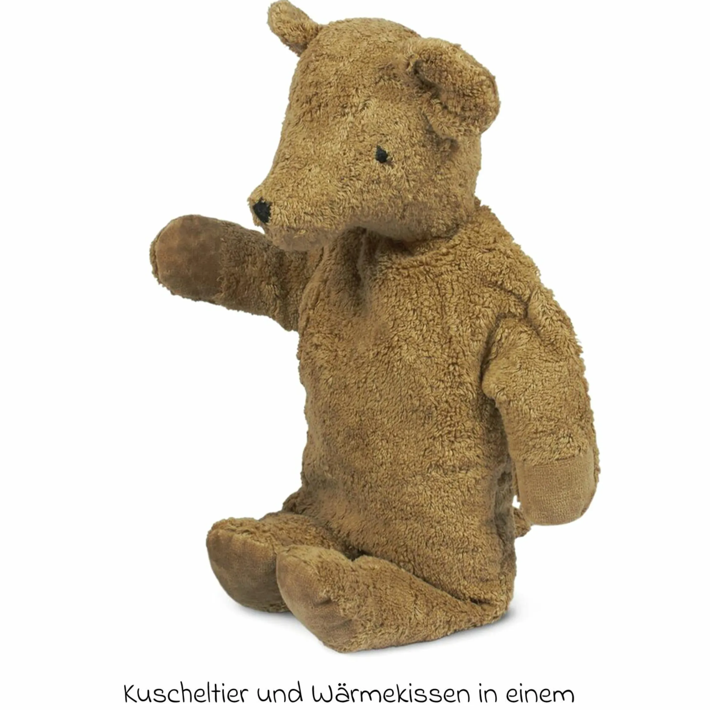Kuscheltier mit Wärmekissen Bär Klein 30 cm - aus Bio-Baumwolle GOTS mit Traubenkern-Füllung - Beige