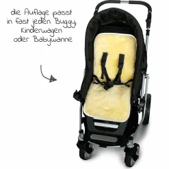 Lammfellauflage für Buggys & Kinderwagen mit Gurtschlitze, temperaturausgleichend und kuschelweich 71 x 33 cm - Natur