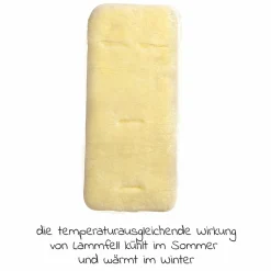 Lammfellauflage für Buggys & Kinderwagen mit Gurtschlitze, temperaturausgleichend und kuschelweich 71 x 33 cm - Natur