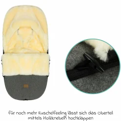 Lammwoll-Fußsack Makalu Wool für Buggy, Sport- und Kinderwagen - Grau