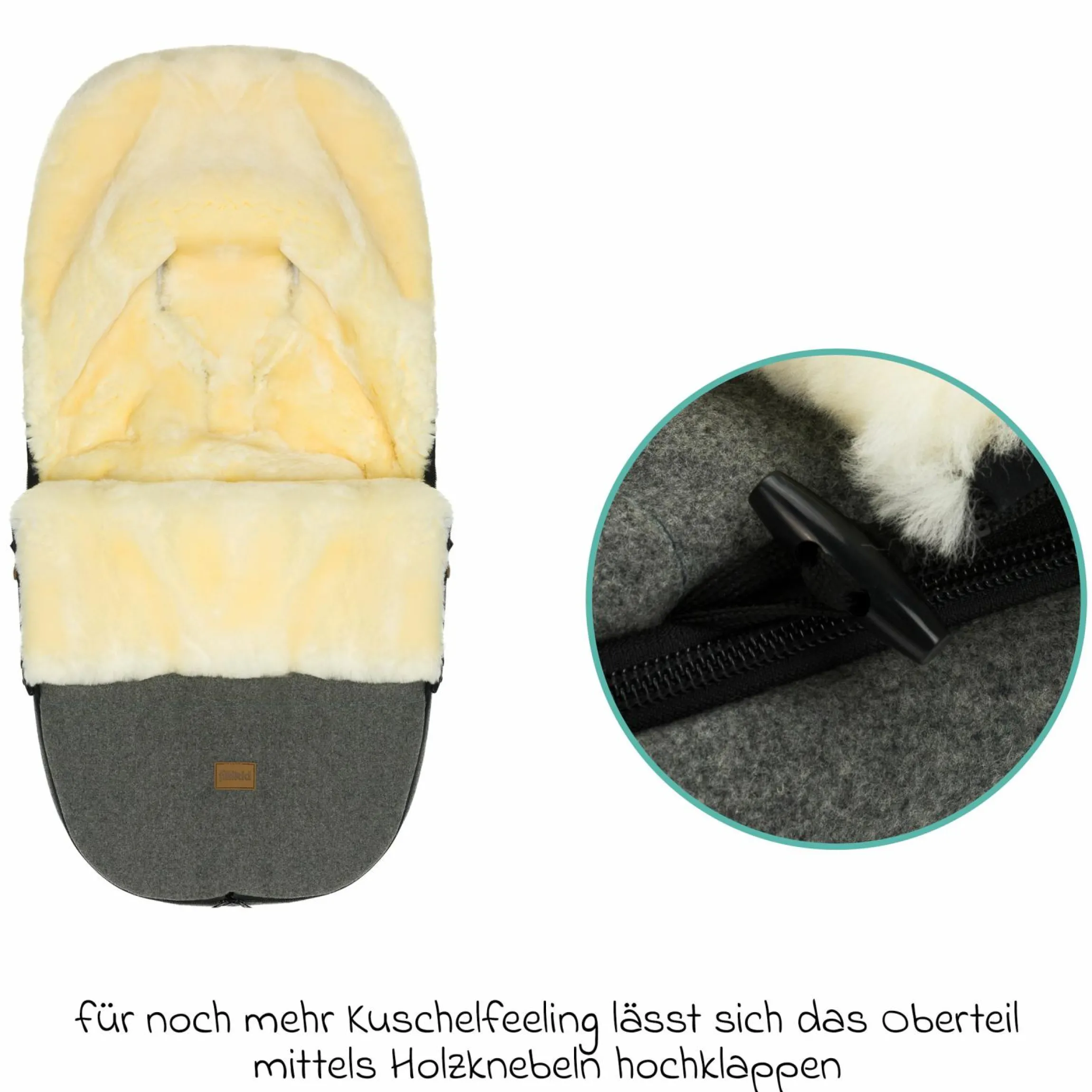 Lammwoll-Fußsack Makalu Wool für Buggy, Sport- und Kinderwagen - Grau