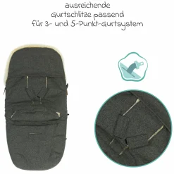 Lammwoll-Fußsack Makalu Wool für Buggy, Sport- und Kinderwagen - Grau