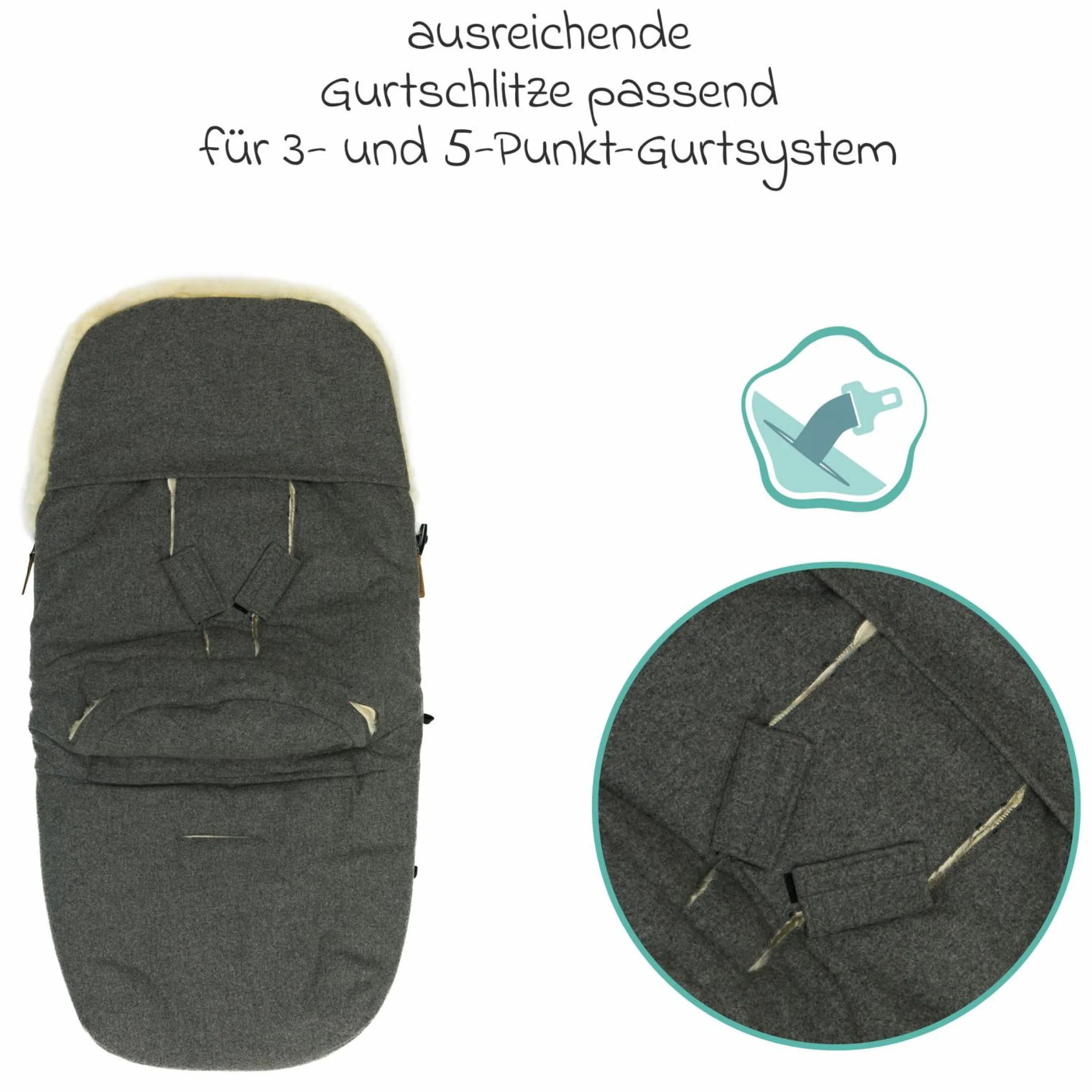 Lammwoll-Fußsack Makalu Wool für Buggy, Sport- und Kinderwagen - Grau