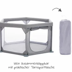 Laufgitter 6-eckig Prag aus Netzstoff mit Transporttasche & Einstieg - Grau