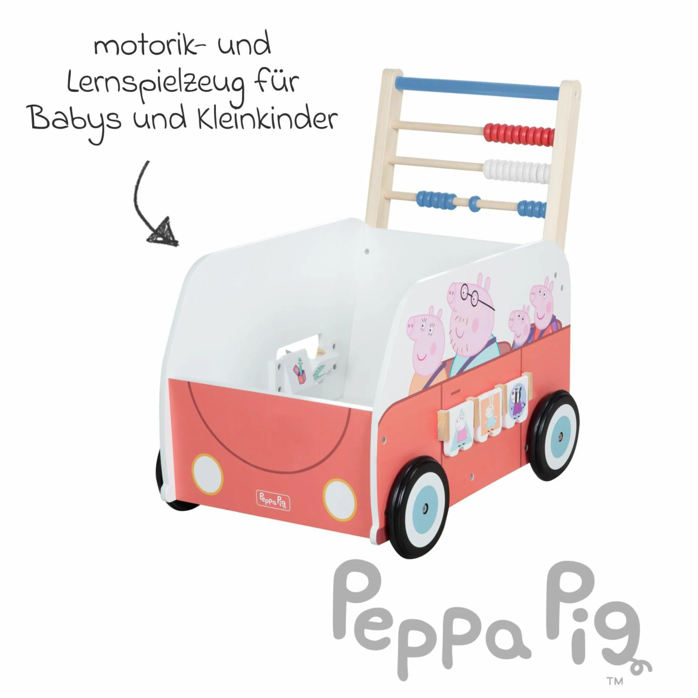 Lauflernwagen Schiebe- und Motorikbus mit Uhr & Rechenschieber - Peppa Pig - Weiß Rot