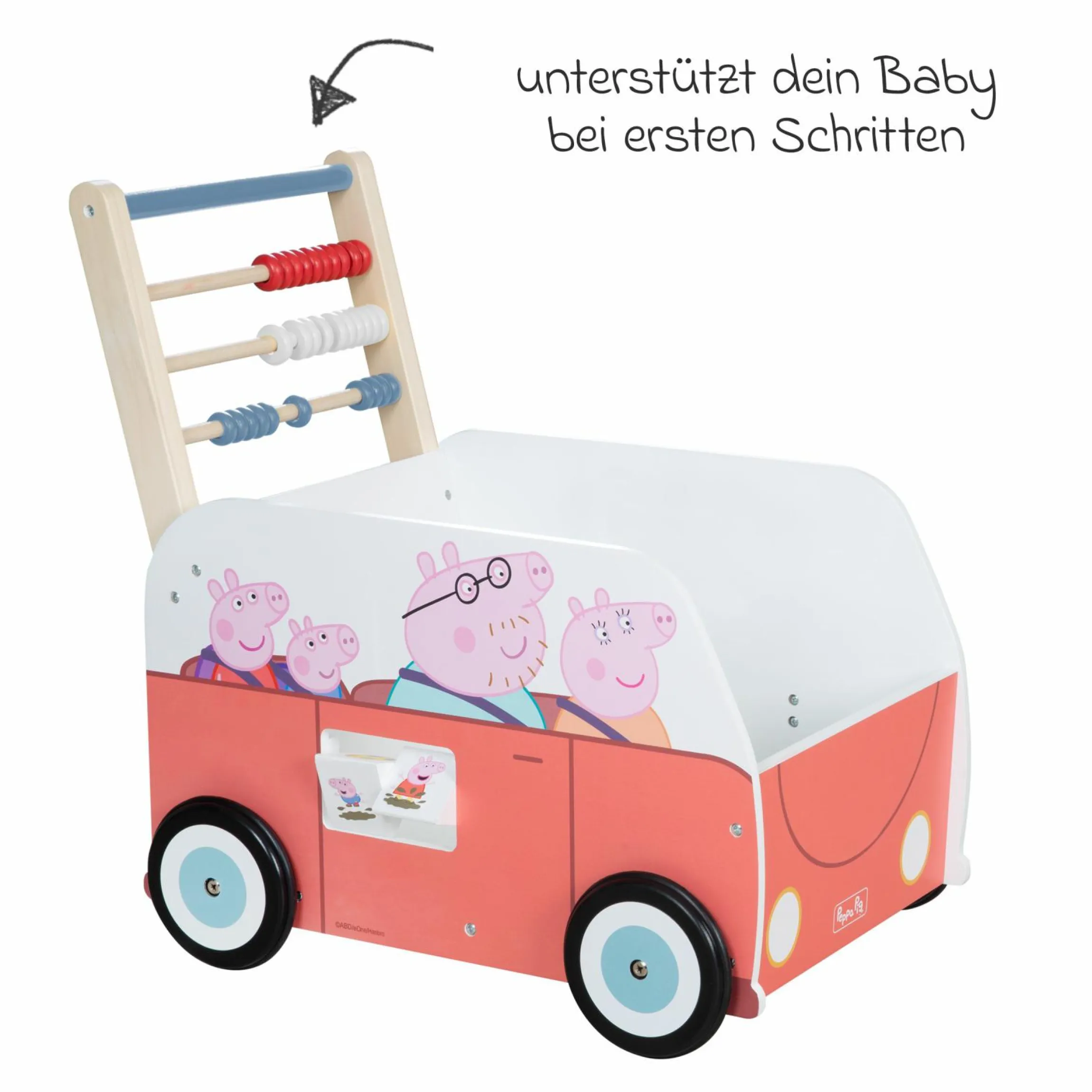 Lauflernwagen Schiebe- und Motorikbus mit Uhr & Rechenschieber - Peppa Pig - Weiß Rot