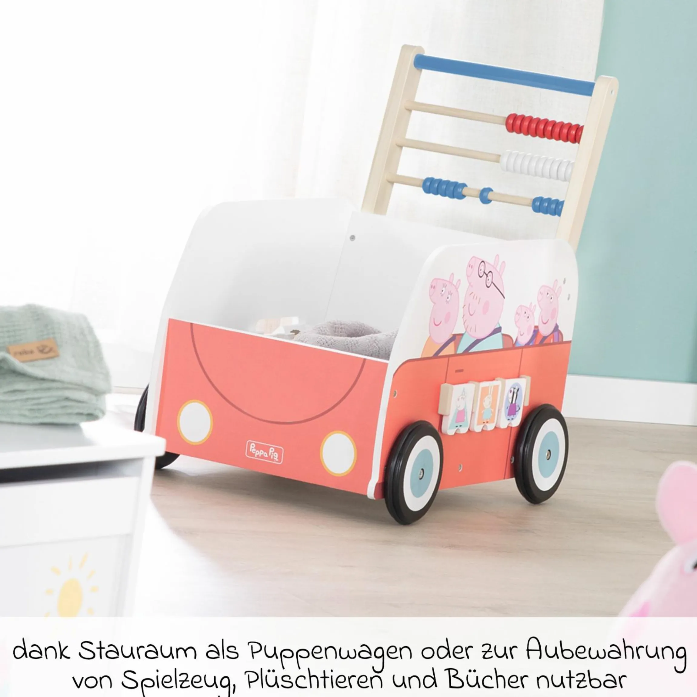 Lauflernwagen Schiebe- und Motorikbus mit Uhr & Rechenschieber - Peppa Pig - Weiß Rot