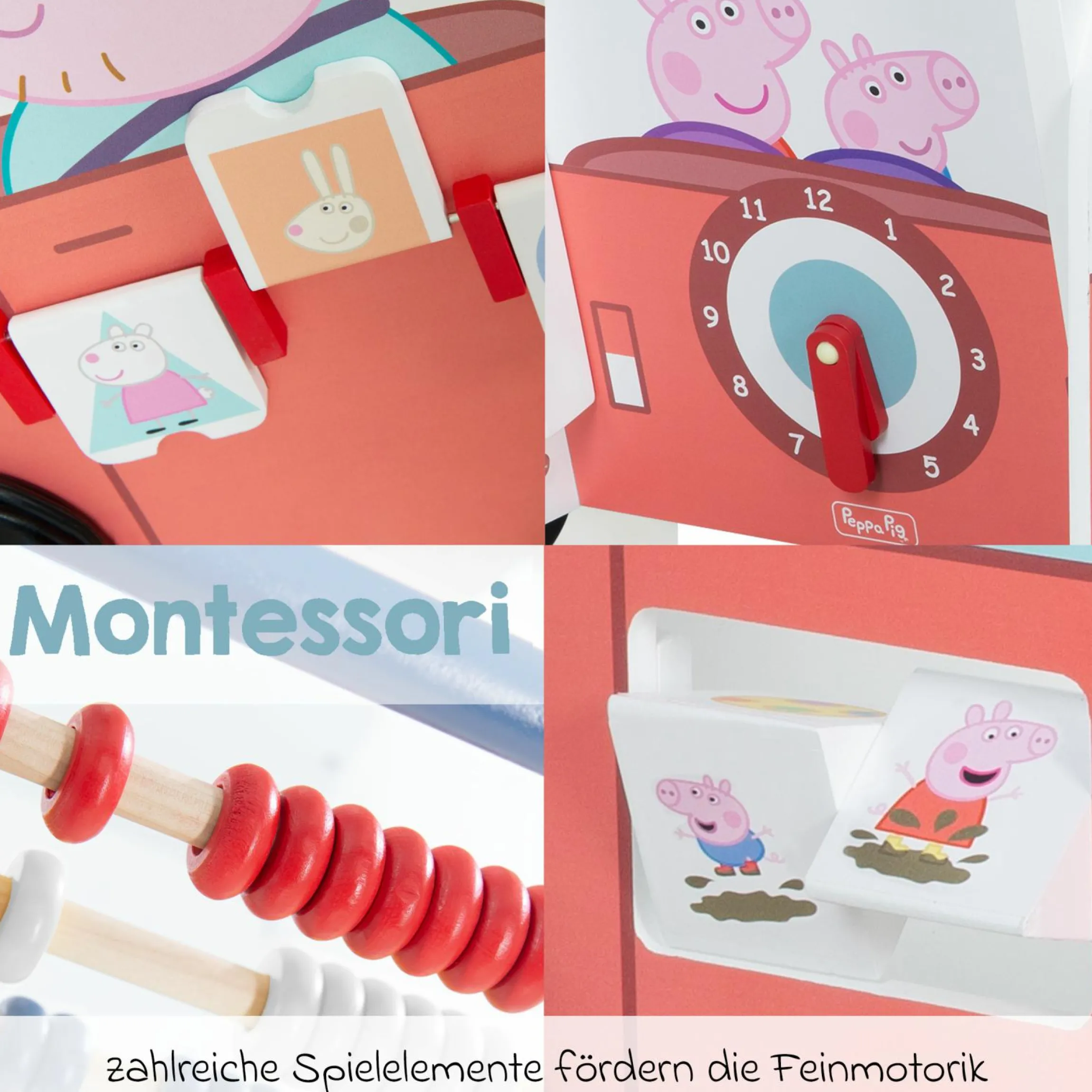 Lauflernwagen Schiebe- und Motorikbus mit Uhr & Rechenschieber - Peppa Pig - Weiß Rot