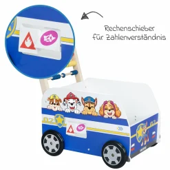 Lauflernwagen Schiebe- und Motorikbus mit Uhr & Rechenschieber - Paw Patrol - Weiß Blau