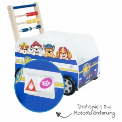 Lauflernwagen Schiebe- und Motorikbus mit Uhr & Rechenschieber - Paw Patrol - Weiß Blau