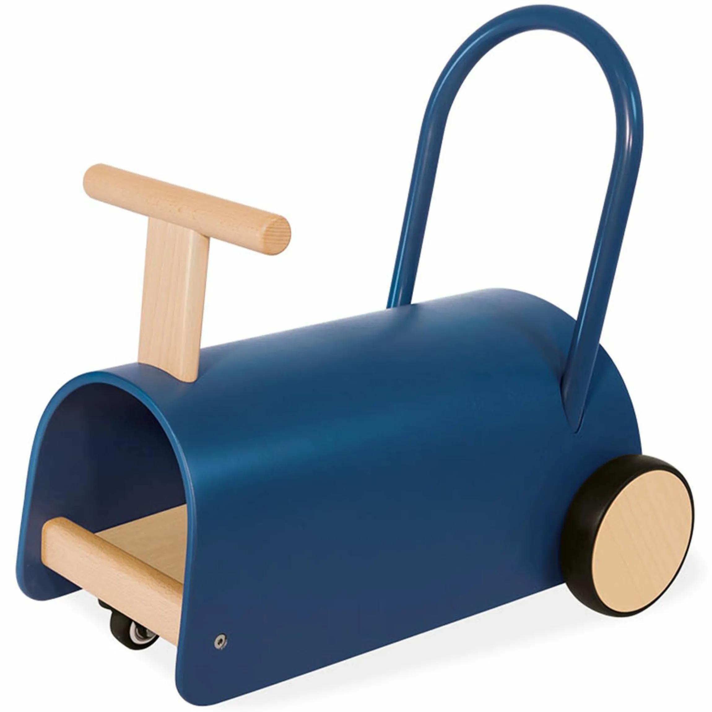 Lauflernwagen und Rutscher Enzo ab 12 Monate mit gummierten Holzräder & Schwenkrollen - Blau
