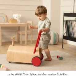 Lauflernwagen und Rutscher Enzo ab 12 Monate mit gummierten Holzräder & Schwenkrollen - Blau
