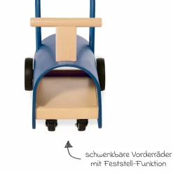 Lauflernwagen und Rutscher Enzo ab 12 Monate mit gummierten Holzräder & Schwenkrollen - Blau