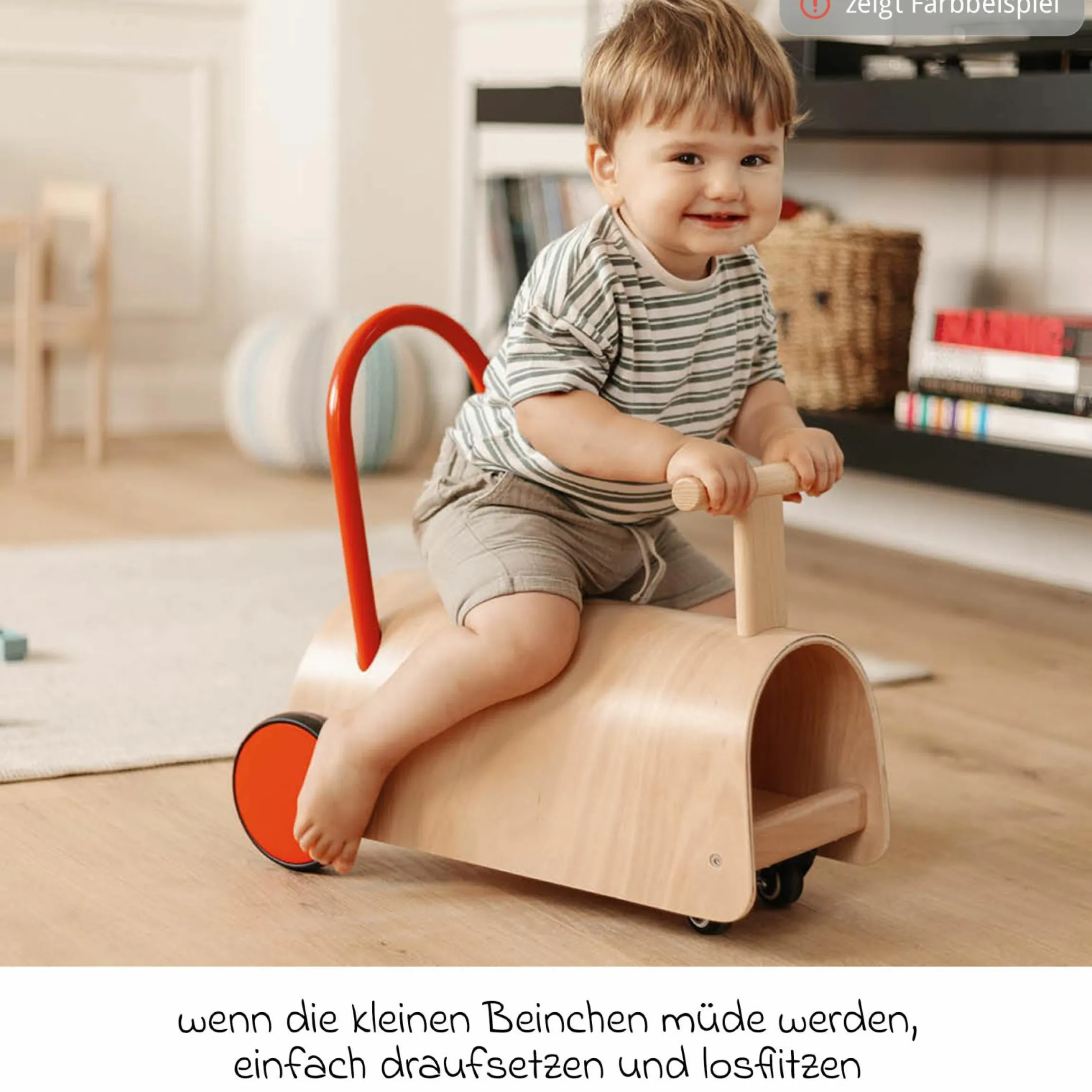 Lauflernwagen und Rutscher Enzo ab 12 Monate mit gummierten Holzräder & Schwenkrollen - Gelb