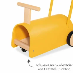 Lauflernwagen und Rutscher Enzo ab 12 Monate mit gummierten Holzräder & Schwenkrollen - Gelb