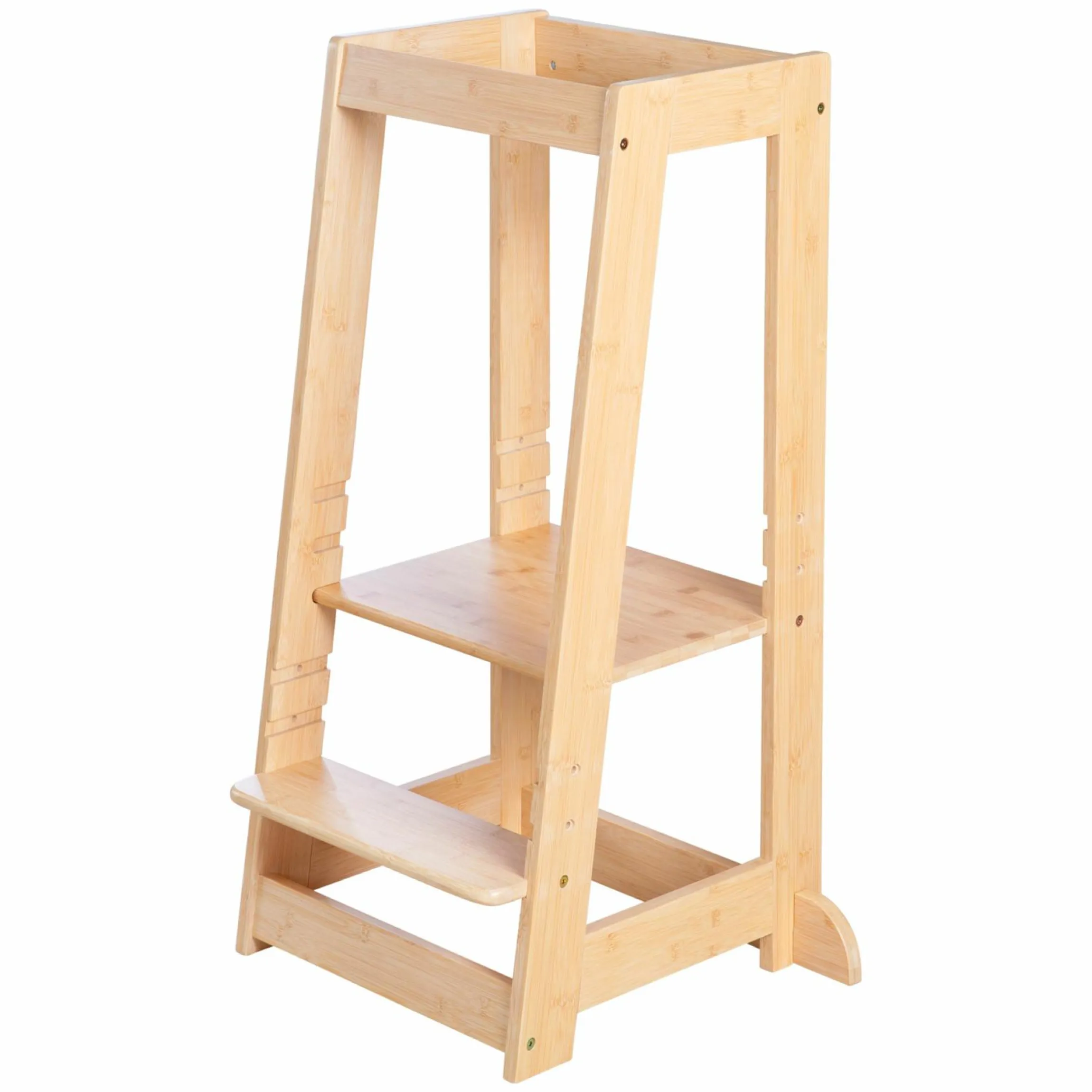 Lernturm aus 100% Bambus mitwachsend mit 3-fach höhenverstellbarem Stand- und Fußbrett - Montessori - Braun