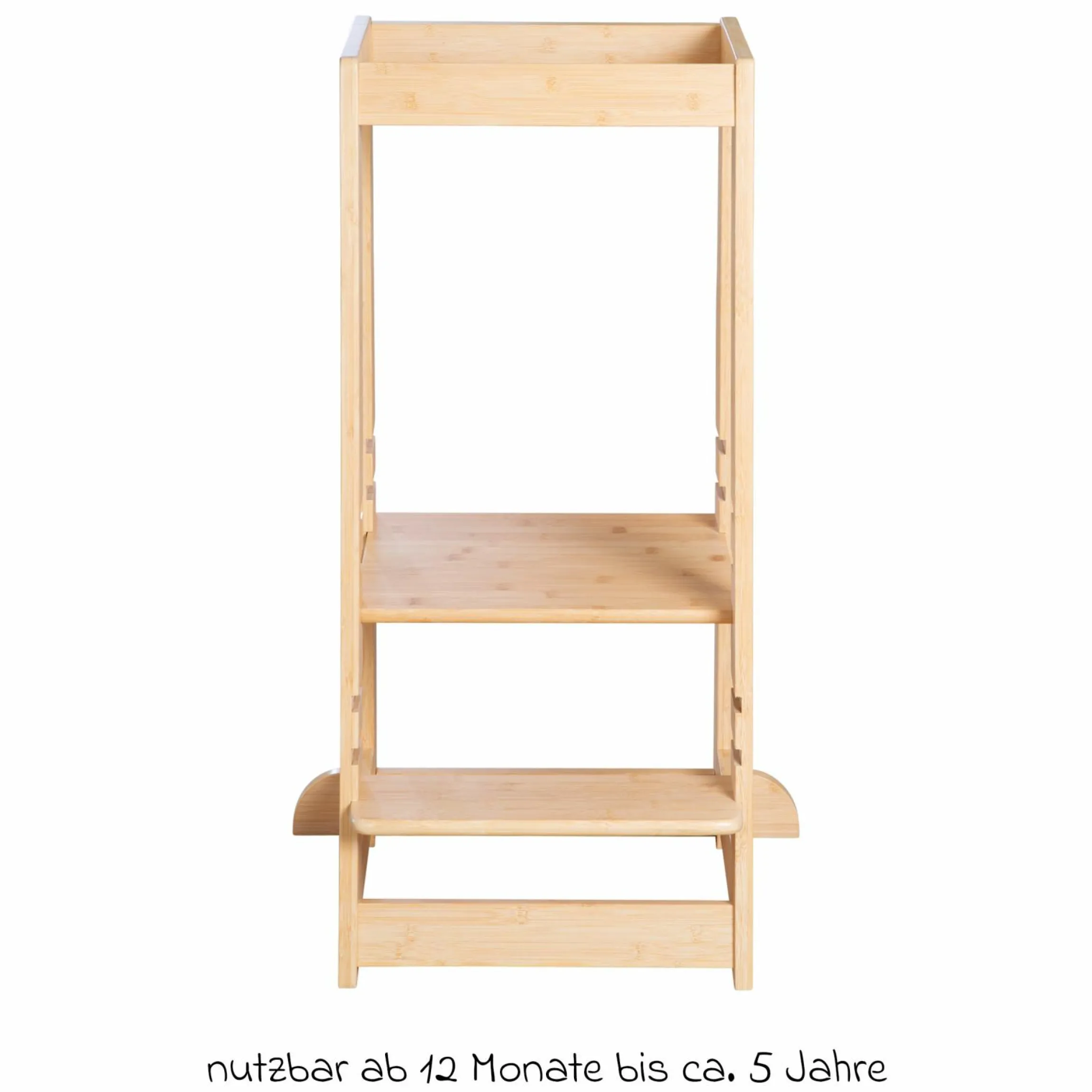 Lernturm aus 100% Bambus mitwachsend mit 3-fach höhenverstellbarem Stand- und Fußbrett - Montessori - Braun