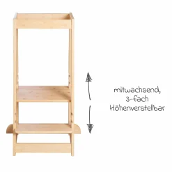 Lernturm aus 100% Bambus mitwachsend mit 3-fach höhenverstellbarem Stand- und Fußbrett - Montessori - Braun