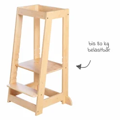 Lernturm aus 100% Bambus mitwachsend mit 3-fach höhenverstellbarem Stand- und Fußbrett - Montessori - Braun