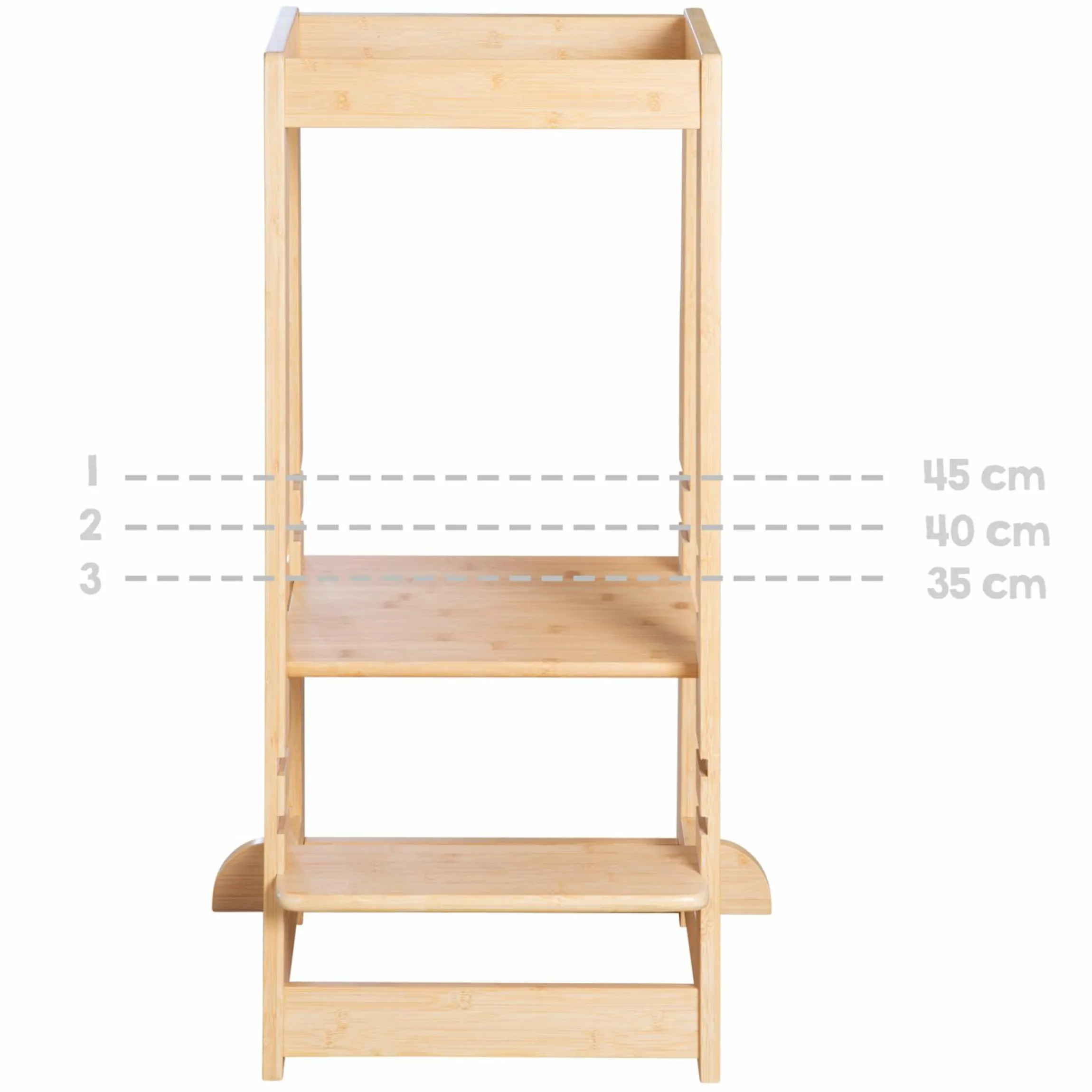 Lernturm aus 100% Bambus mitwachsend mit 3-fach höhenverstellbarem Stand- und Fußbrett - Montessori - Braun