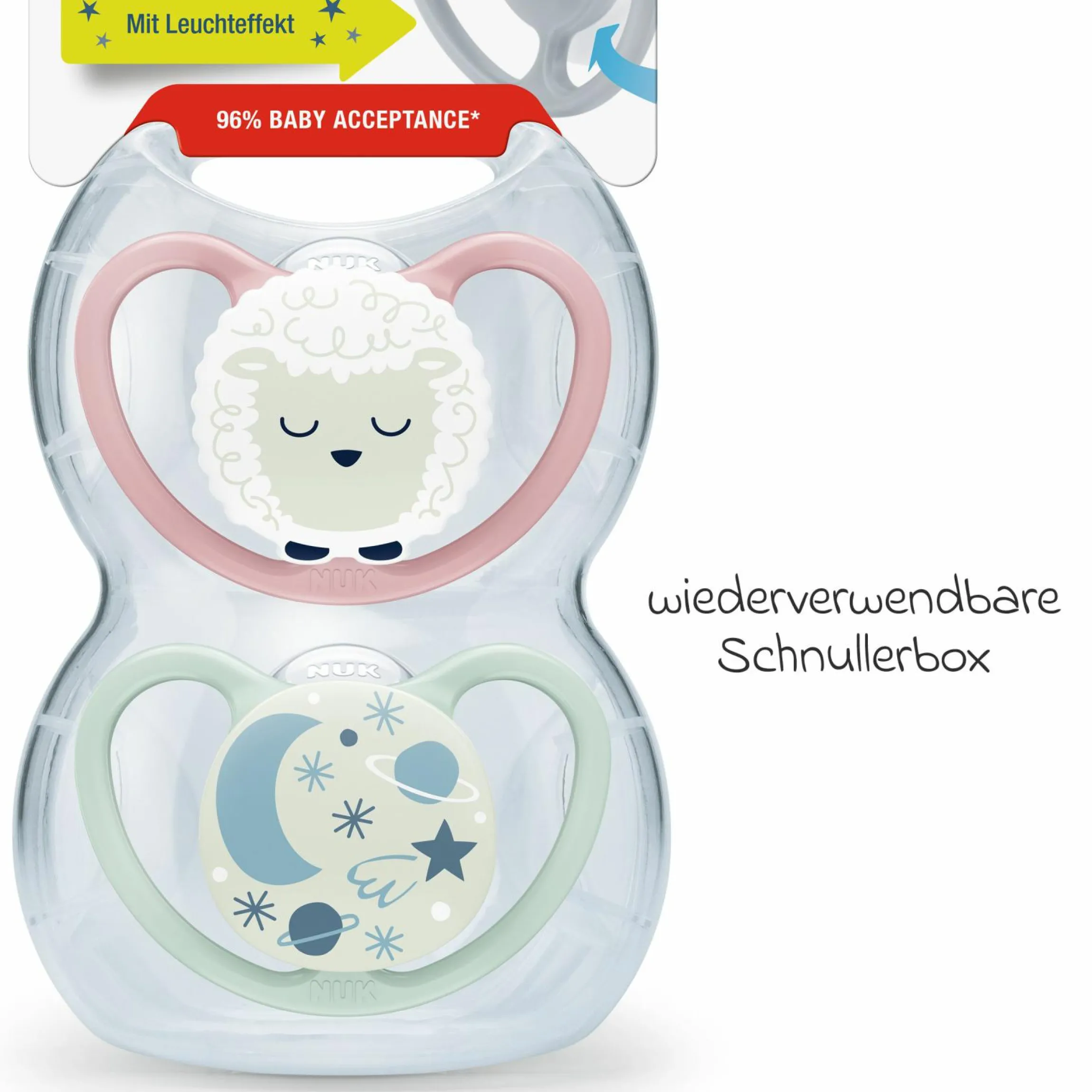 Leucht-Schnuller 2er Pack Space Night - Silikon 6-18 M - Schaf / Nachthimmel