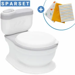 Mini Toilette Marlin mit Spülgeräusch und 6 Melodien, Extrafach inkl. herausnehmbarem Behälter - Weiß Grau