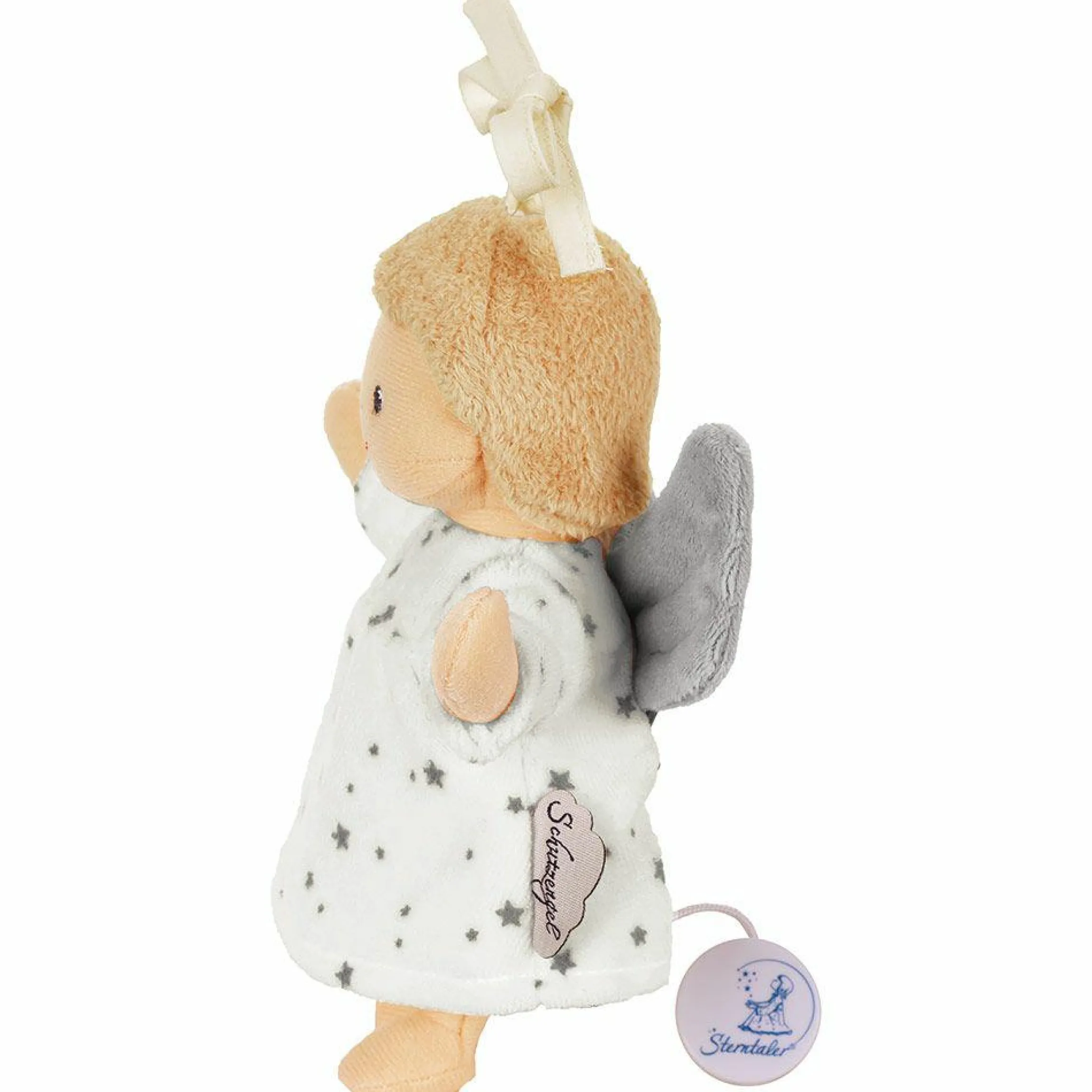 Mini-Spieluhr - 17 cm - Schutzengel - Weiß / Grau