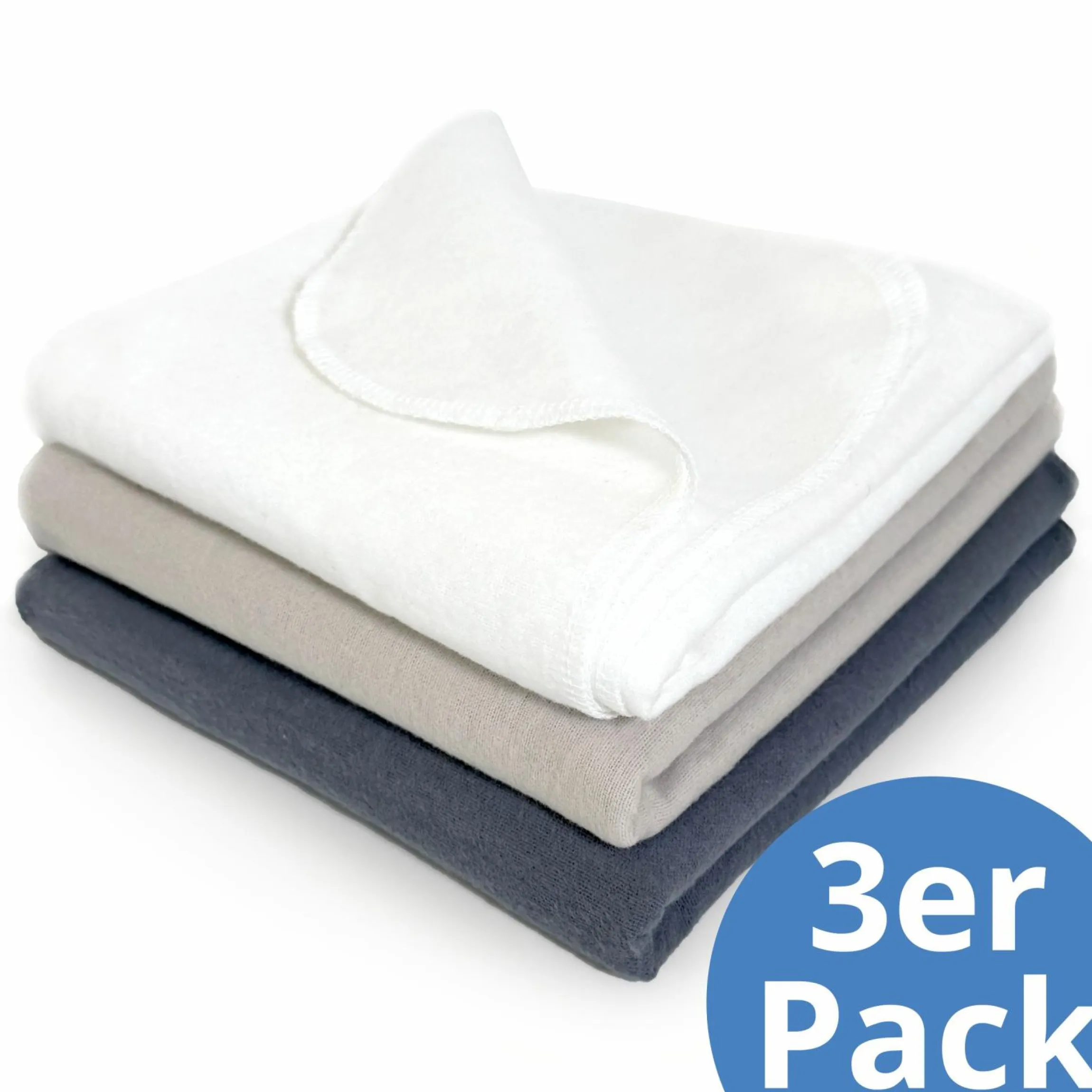 Moltontuch / Moltonwindel 3er Pack 80 x 80 cm - Graphit / Greige / Weiß